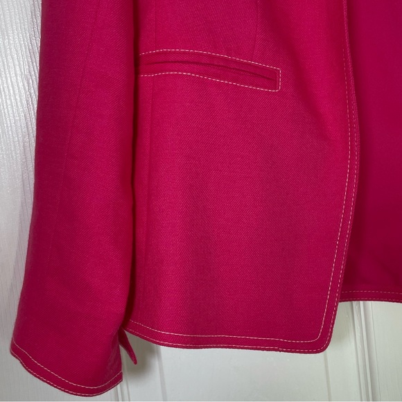 J Crew Going Out Womens Blazer Fuchsia Pink Linen Blend Open Front Jacket Sz 8 - Picture 4 of 15